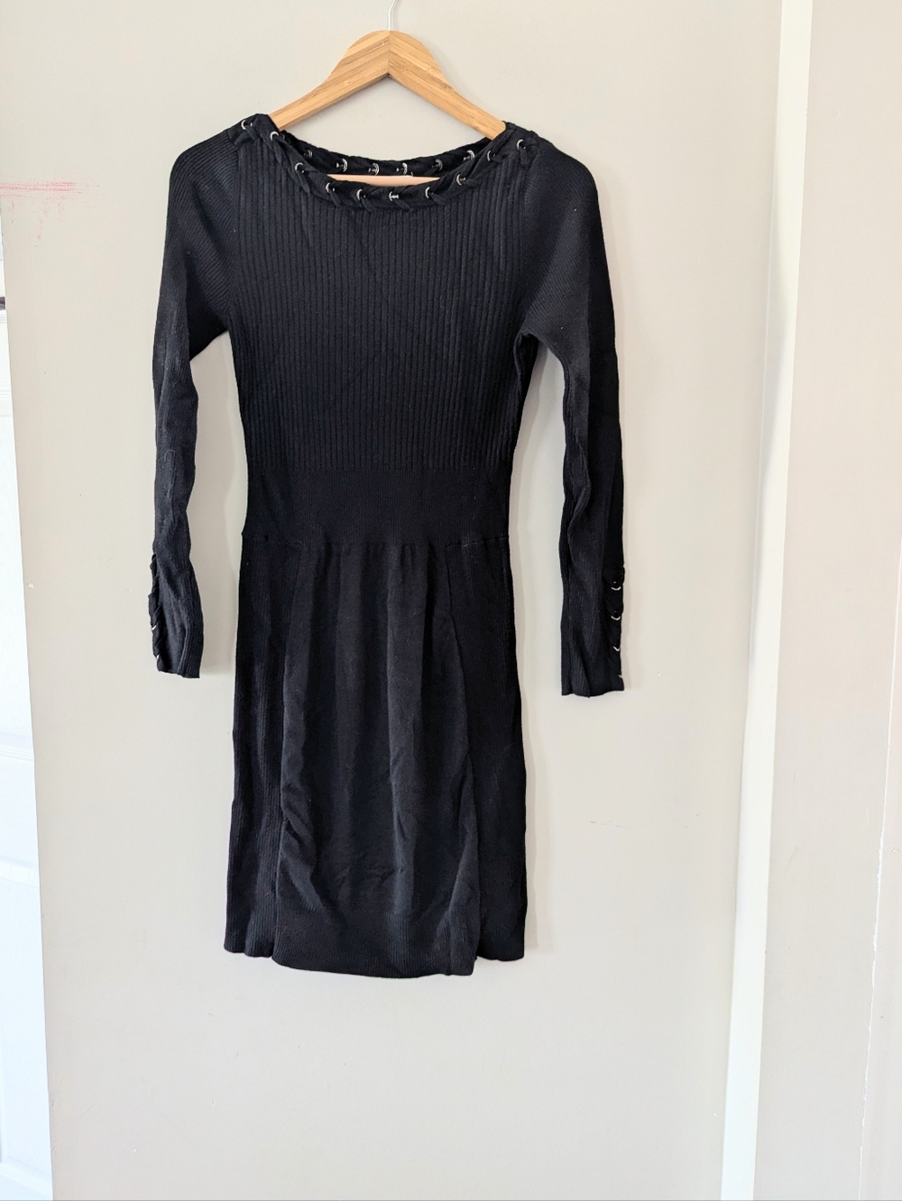 Cache Black Y2K Sweater Dress Long Sleeve Laced Medium